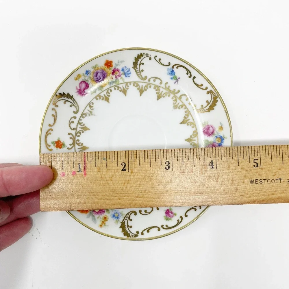 Vintage Bavaria Hand Painted Porcelain Teacup & Saucer Set White Gold Floral